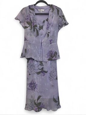Lavender Floral Cottagecore Two Piece Midi Dress Set